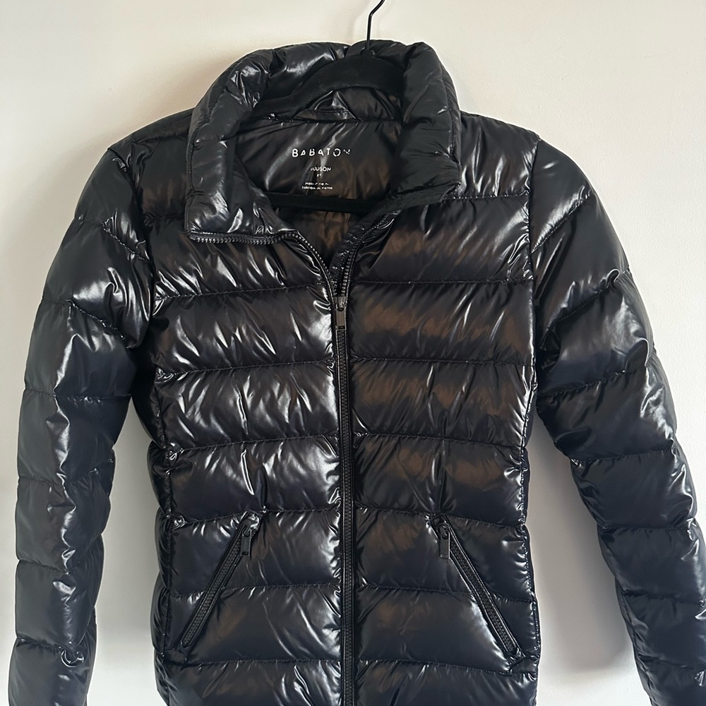 Aritzia Babaton Black Puffer Goose Down Shiny Jacket XS - Picture 4 of 10